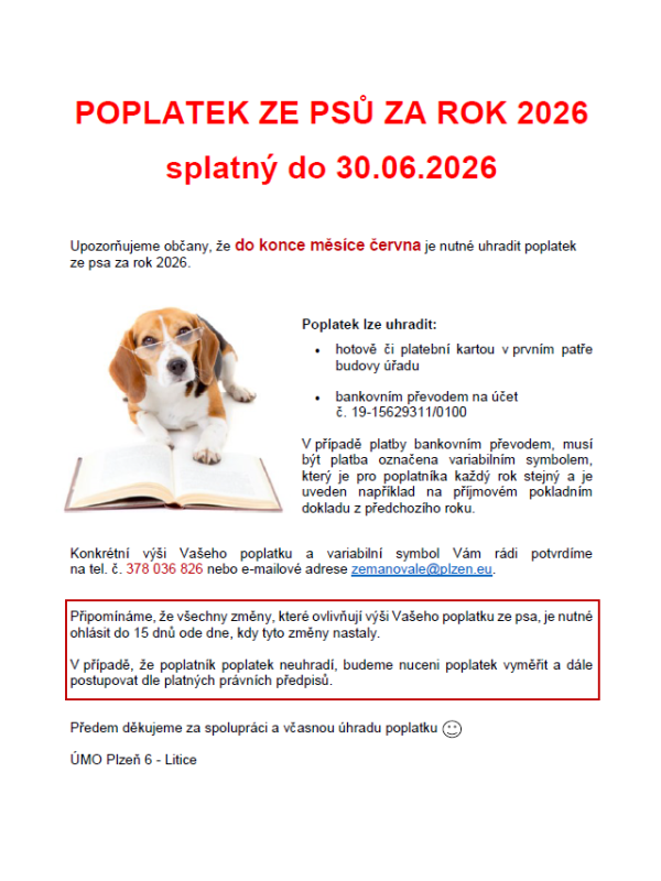 Poplatek ze&nbsp;psů 2026
